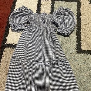 Blue and white gingham dress